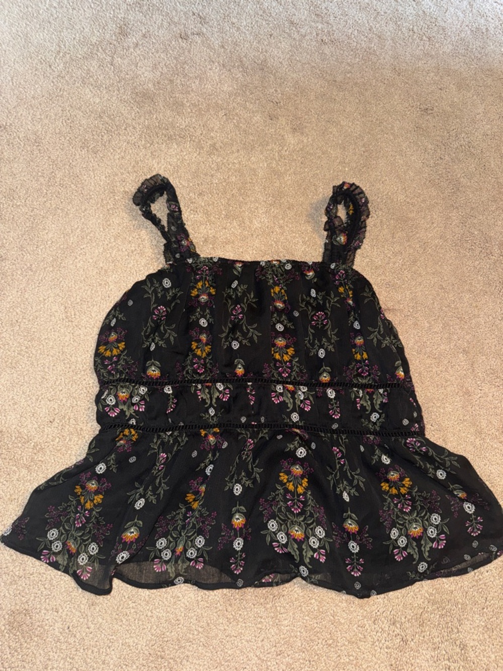 Old Navy Black Floral Ruffled Tank